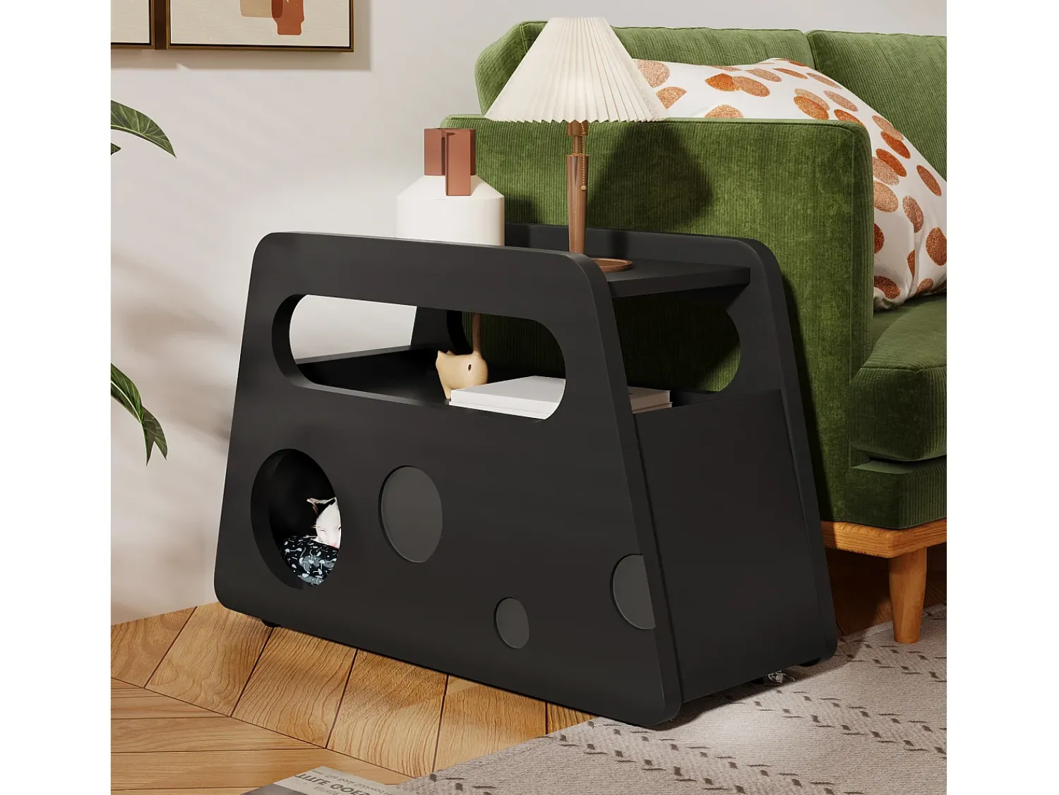 Mesa De Apoio*Merax Mesa Lateral Móvel com Prateleiras de Armazenamento, Buffet - 81x33x51,5 cm - MDF - Preto