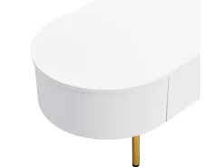 Mesa lateral para sala de estar com 2 gavetas, design curvo anticolisão, branca^ Mesa De Centro