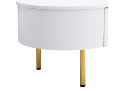 Mesa lateral para sala de estar com 2 gavetas, design curvo anticolisão, branca^ Mesa De Centro