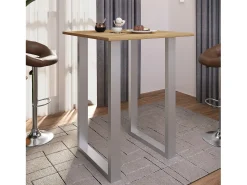Móvel De Bar|VCM Mesa Bar | Tresen | Mesa em pé | Mesa alta | Mesa Barba Bar - Xona 80x80 cm (Prata / Carvalho Mel) Multicor