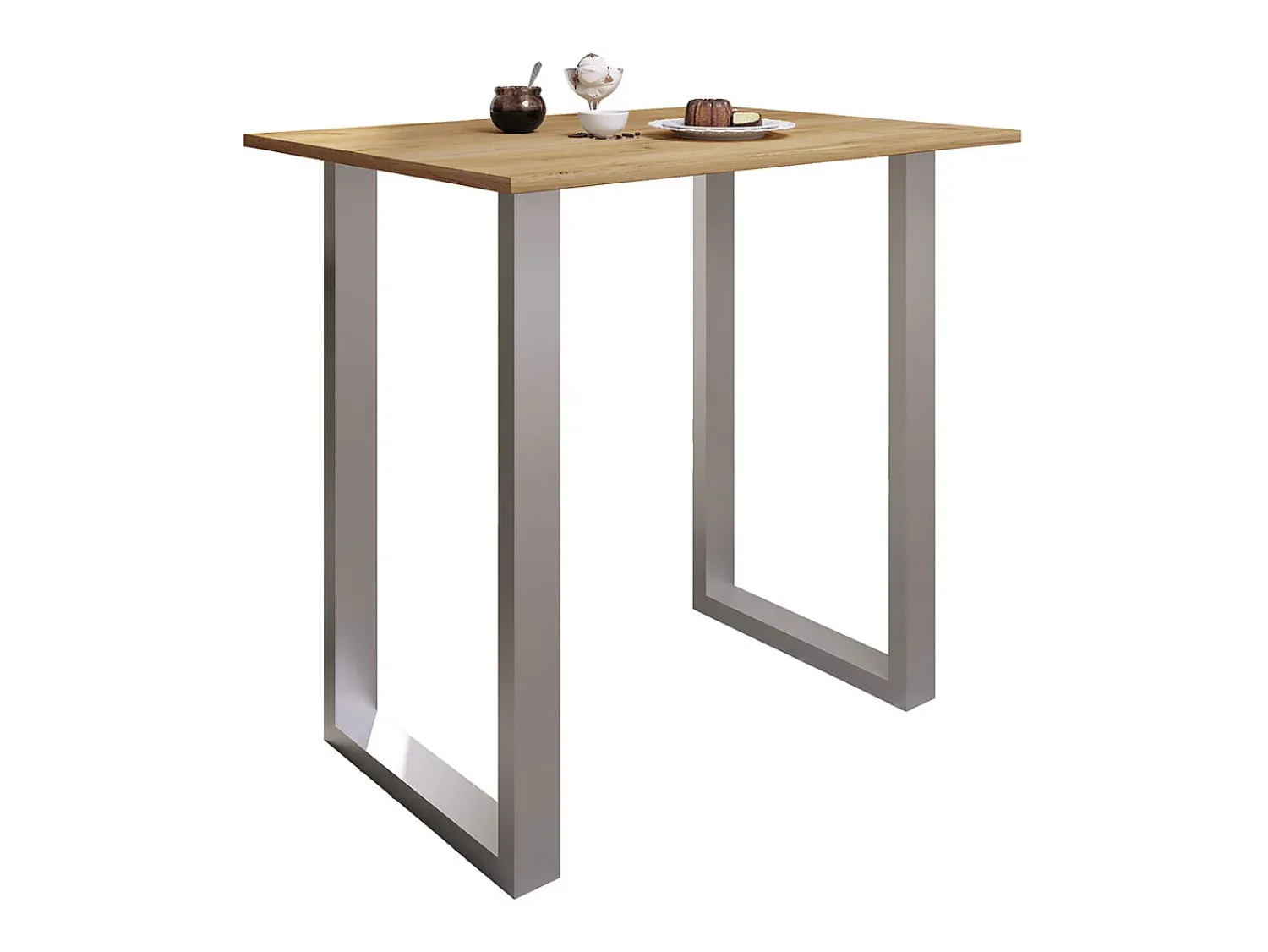 VCM Mesa Bar | Tresen | Mesa em pé | Mesa alta | Mesa Barba Bar - Xona 110x80 cm (Prata / Carvalho Mel)^ Móvel De Bar