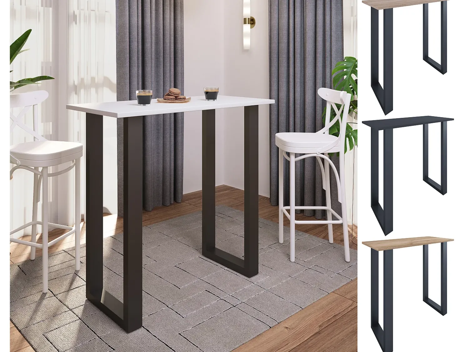 VCM Mesa Bar | Tresen | Mesa em pé | Mesa alta | Mesa Barba Bar - Xona 110x50 cm (Prata / Carvalho Mel)^ Móvel De Bar