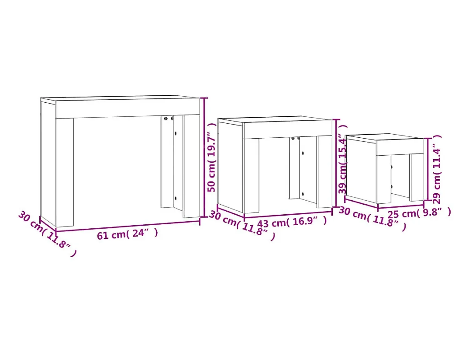 Mesa De Centro* Mesas centro de encastrar 3pcs derivados madeira cinza cimento Cinzento