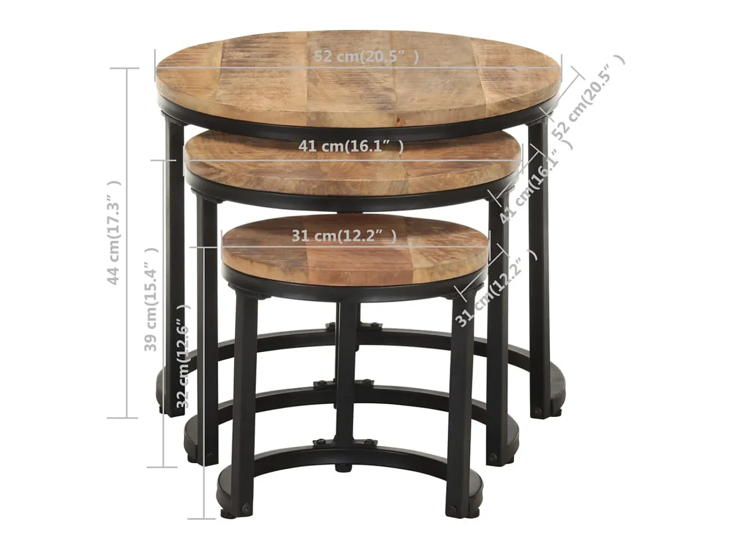 Mesa De Apoio*vidaxl Mesas de apoio 3 pcs madeira de mangueira áspera Natural claro