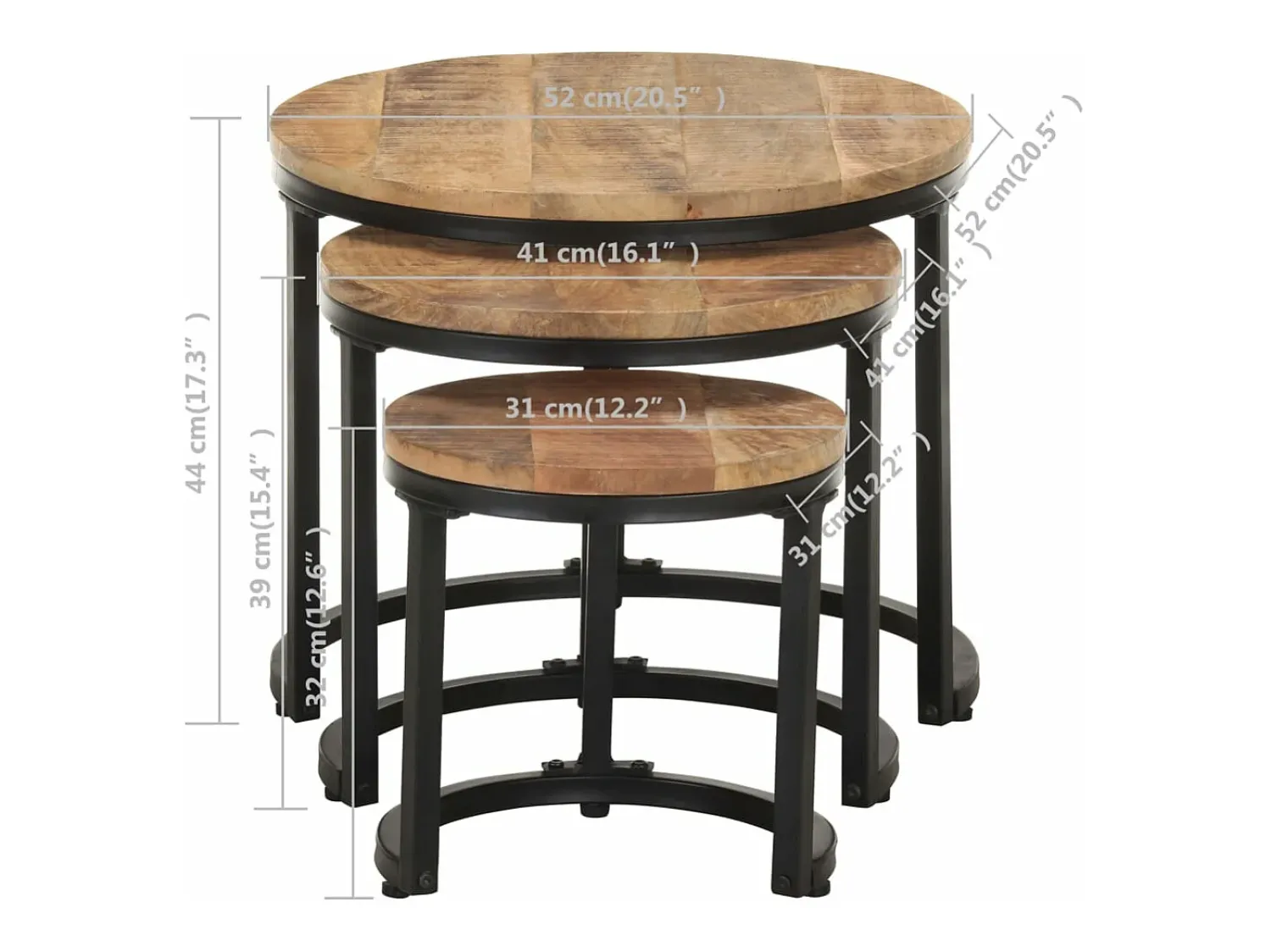Mesa De Apoio*vidaxl Mesas de apoio 3 pcs madeira de mangueira áspera Natural claro