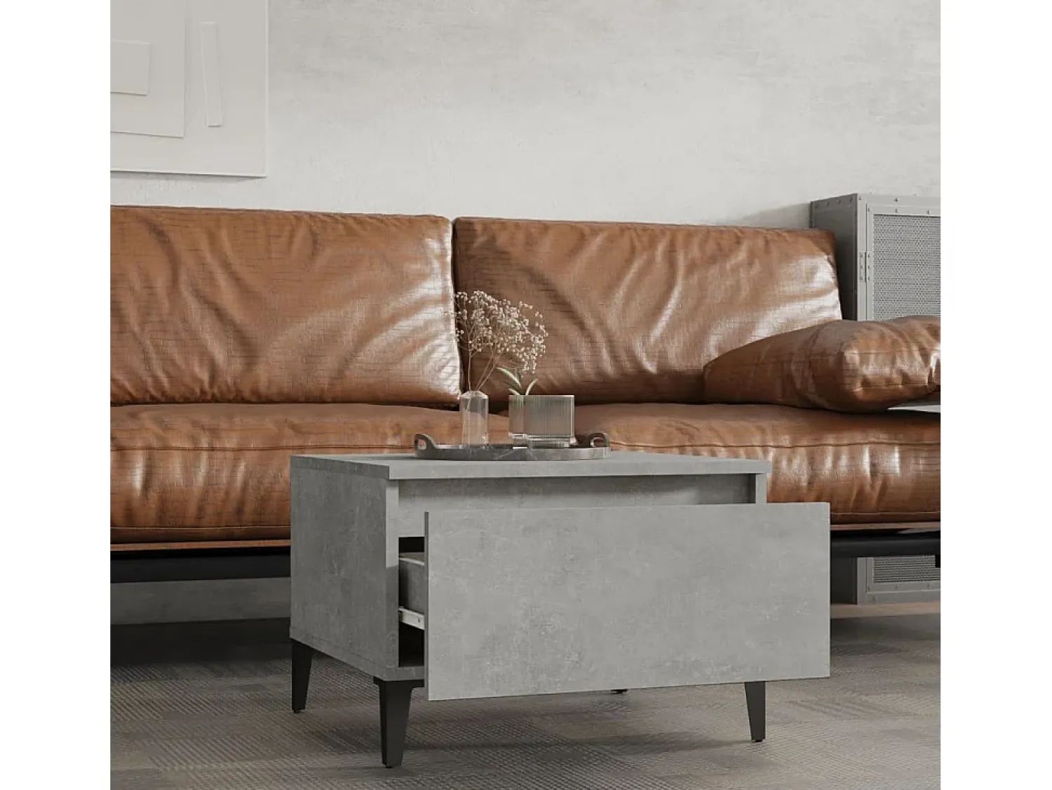 Mesa De Centro* Mesas de apoio 2 pcs 50x46x35cm deriv. madeira -cimento PT456175 Cinzento