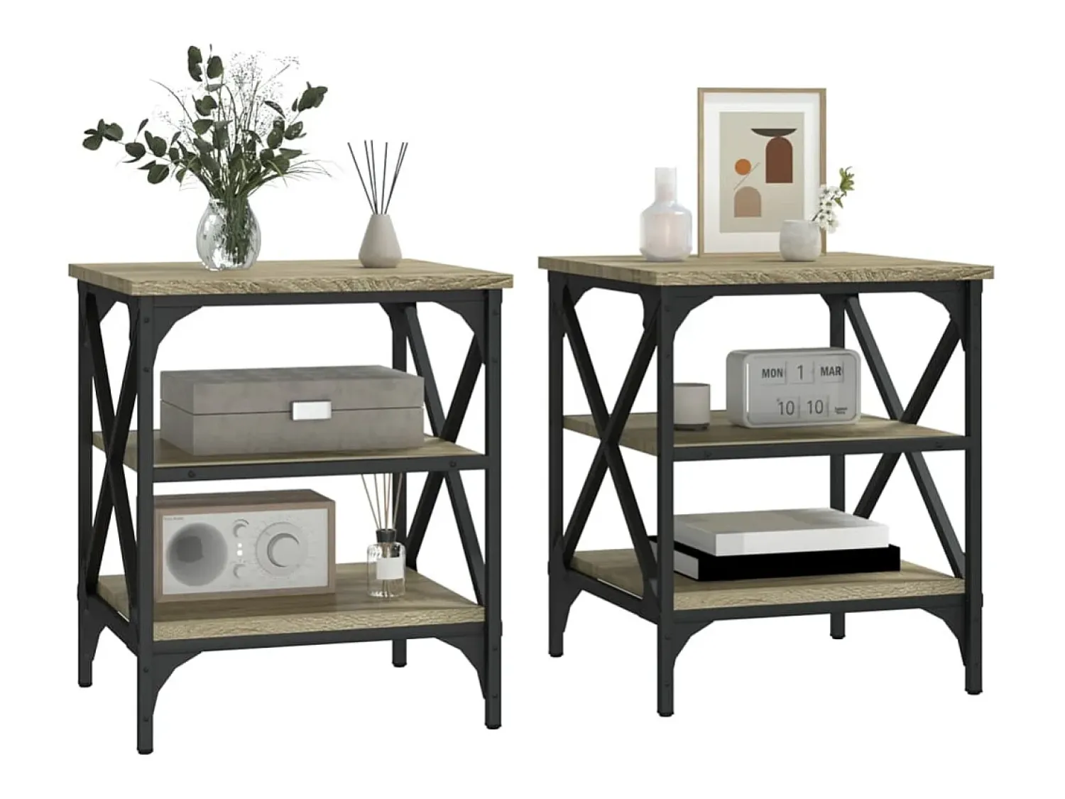 Mesa De Centro| Mesas de apoio 2pcs 40x42x50 cm derivados de madeira cor sonoma PT850350 Castanho