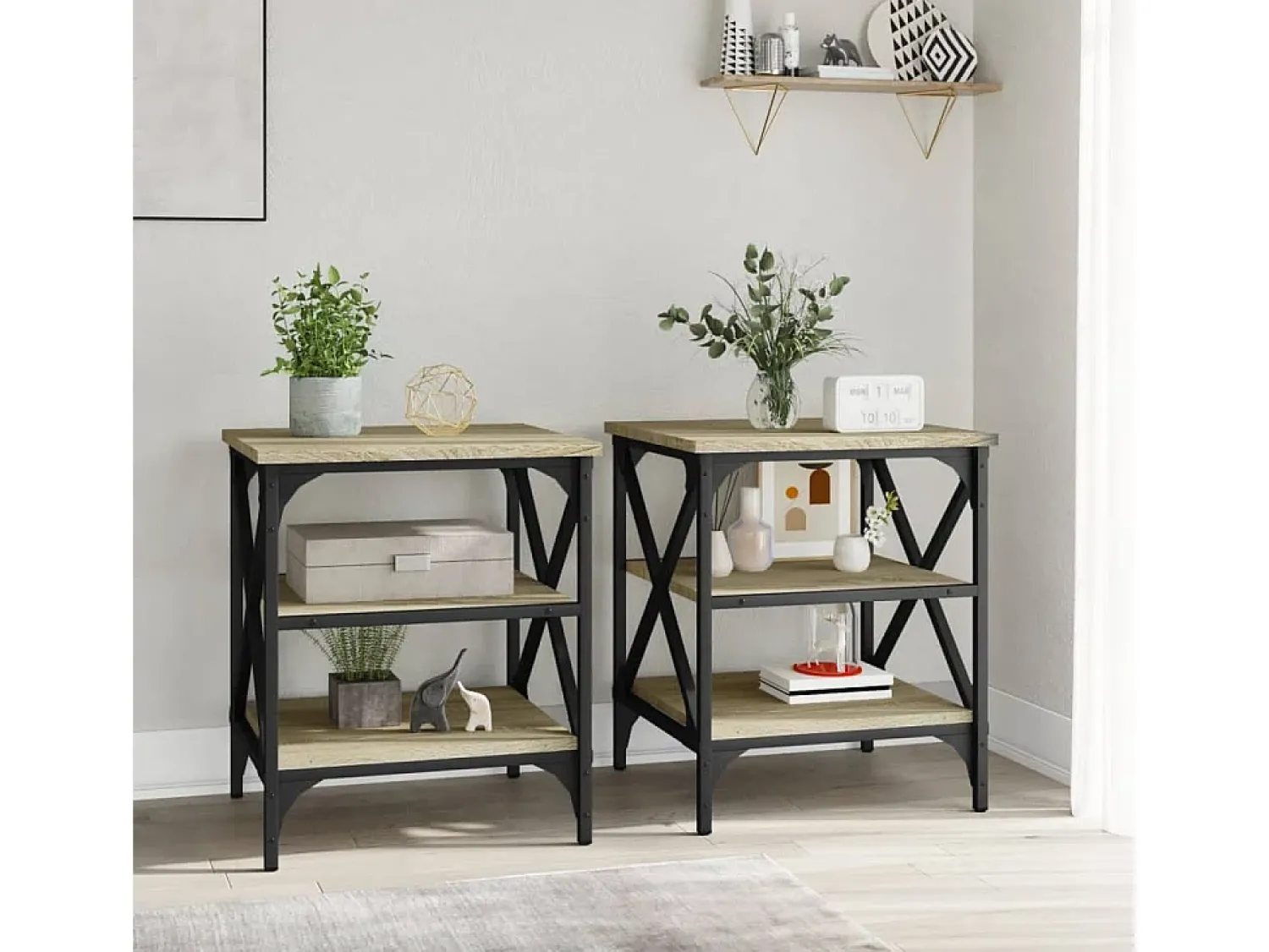 Mesa De Centro| Mesas de apoio 2pcs 40x42x50 cm derivados de madeira cor sonoma PT850350 Castanho