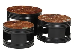 Mesa De Centro* Mesas de bar formato de tambor 3 pcs madeira recuperada maciça Multicor