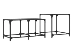 Mesa De Centro| Mesas de Café Nesting 2 peças com tampo de vidro em aço Preto