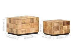 New Mesas de centro 2 pcs c/ design blocos madeira mangueira áspera Castanho