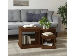 Mesa De Centro| Mesas de centro 3 pcs derivados de madeira carvalho Castanho