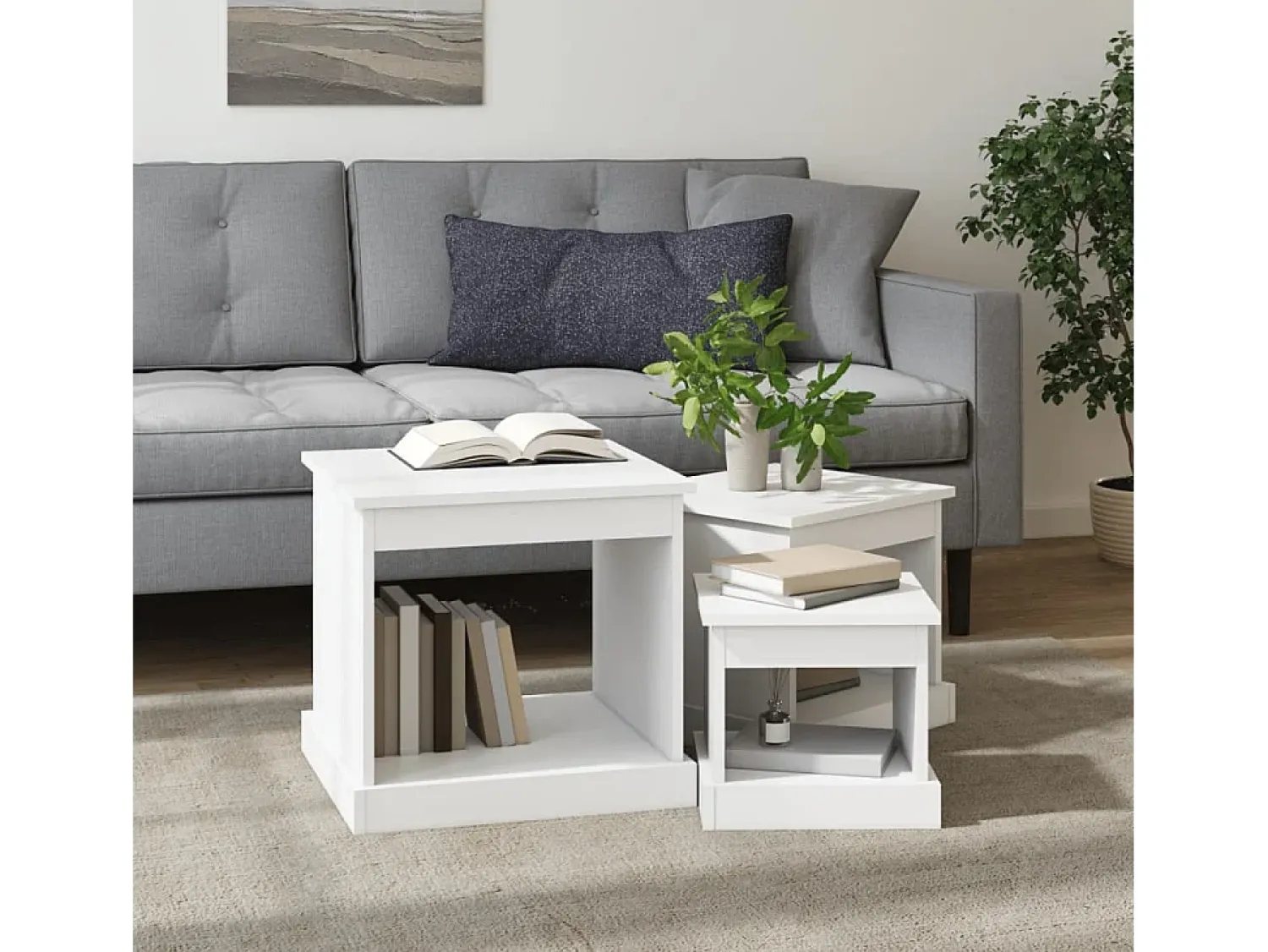 Mesa De Centro| Mesas de centro 3 pcs derivados de madeira PT692524 Branco