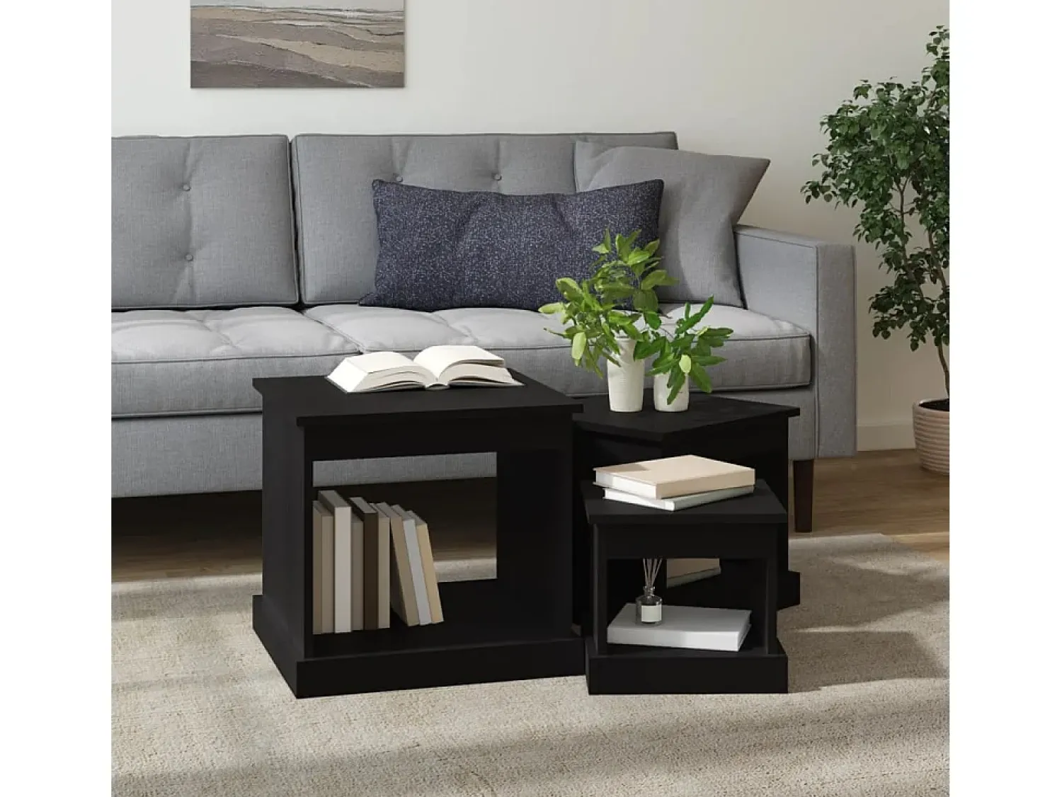 Mesa De Centro* Mesas de centro 3 pcs derivados de madeira Preto