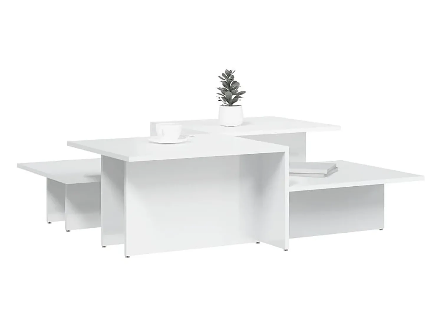 Mesa De Centro| Mesas de centro 2 pcs derivados de madeira brilhante PT205866 Branco