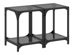 Mesa De Centro*vidaxl Mesas de centro c/ topo em vidro 2 pcs 30x30x40 cm aço Preto