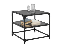 Mesas de centro c/ topo em vidro 2 pcs 50x50x45 cm aço PT151170 Preto