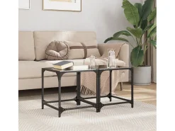 Mesa De Centro* Mesas de centro c/ topo em vidro 2 pcs 40x40x40 cm aço PT448207 Preto