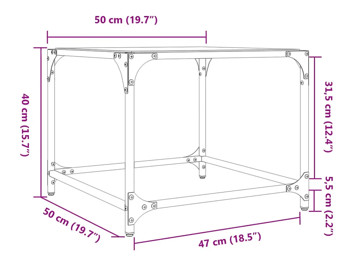 vidaxl Mesas de centro c/ topo em vidro 2 pcs 50x50x40 cm aço^ Mesa De Centro
