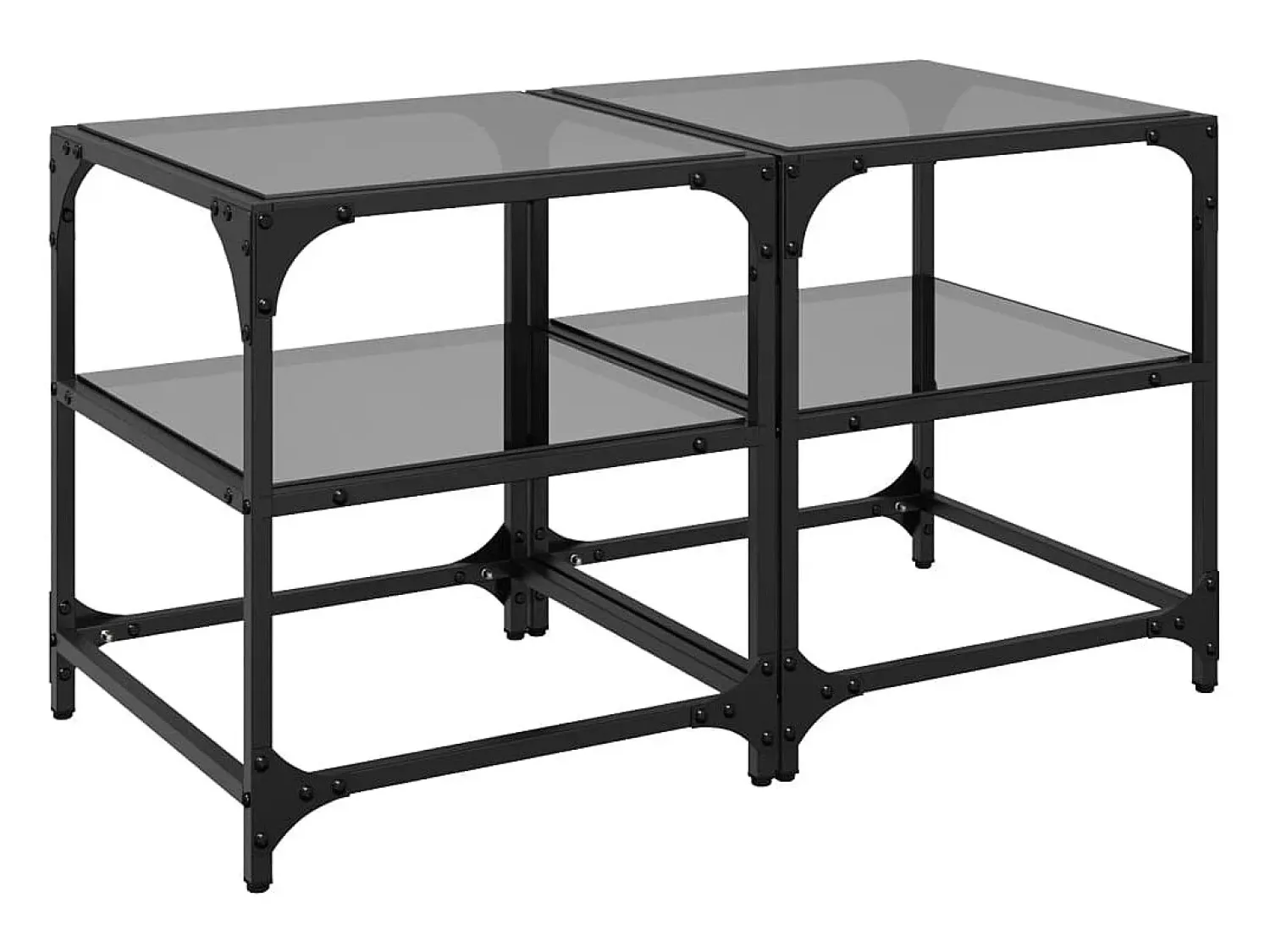 Outlet Mesas de centro c/ topo em vidro 2 pcs 40x40x45 cm aço PT580735 Preto