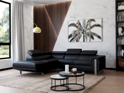 Mesa De Centro|Vente-unique Mesas de centro empilháveis-Vidro temperado e metal preto-BILLIE Preto / Branco
