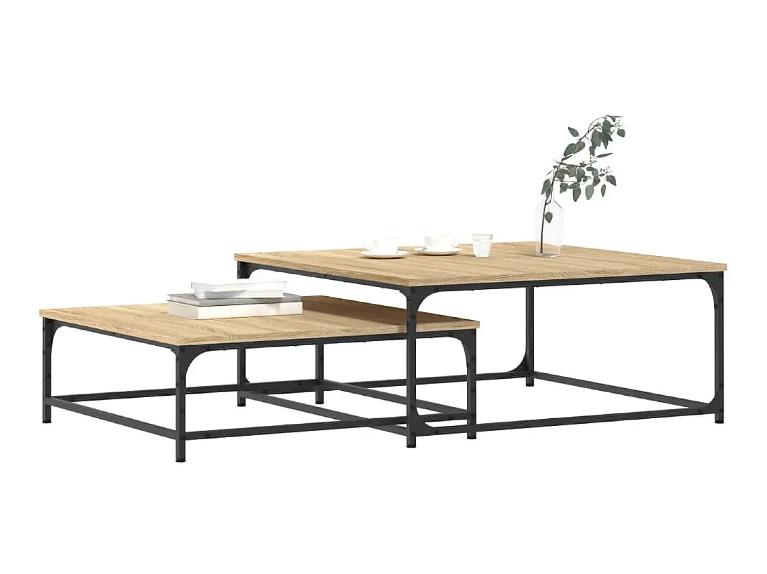 Mesa De Centro| Mesas de centro encastrar 2 pcs deriv. madeira carvalho sonoma PT175671 Castanho