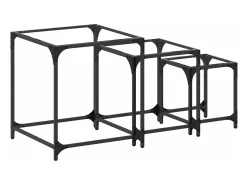 Mesa De Centro|vidaxl Mesas de centro encastrar 3 pcs c/ tampo vidro aço Transparente