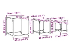 Mesa De Centro|vidaxl Mesas de centro encastrar 3 pcs c/ tampo vidro aço Transparente
