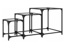 Mesa De Centro|vidaxl Mesas de centro encastrar 3 pcs c/ tampo vidro aço Transparente