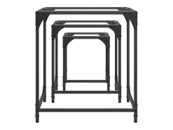 Mesa De Centro* Mesas de encaixar 3 pcs c/ tampo vidro aço Transparente