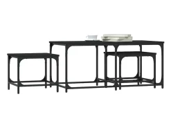 Mesa De Centro| Mesas de encaixar 3 pcs derivados de madeira Preto