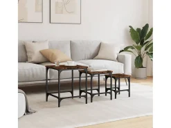 Mesa De Centro* Mesas de encaixar 3 pcs deriv. madeira carvalho fumado Castanho