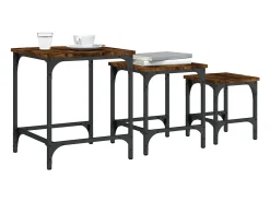 Mesa De Centro* Mesas de encaixar 3 pcs deriv. madeira carvalho fumado Castanho