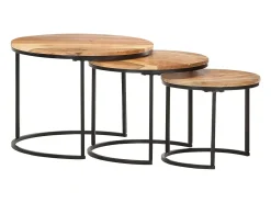 Mesa De Centro| Mesas de encaixar 3 pcs madeira de acácia maciça Castanho