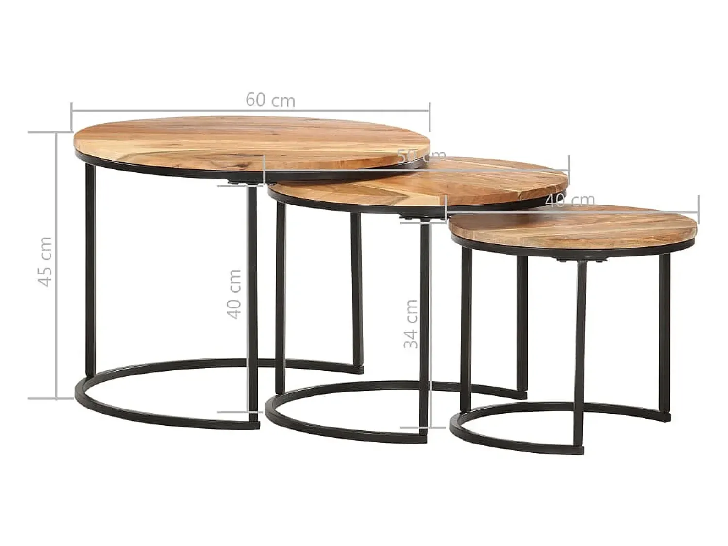 Mesa De Centro| Mesas de encaixar 3 pcs madeira de acácia maciça Castanho