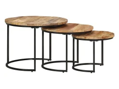 Mesa De Centro| Mesas de encaixar 3 pcs madeira de mangueira áspera Castanho