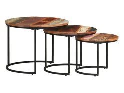 New Mesas de encaixar 3 pcs madeira recuperada maciça Castanho