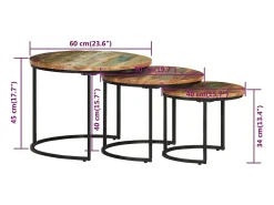 New Mesas de encaixar 3 pcs madeira recuperada maciça Castanho