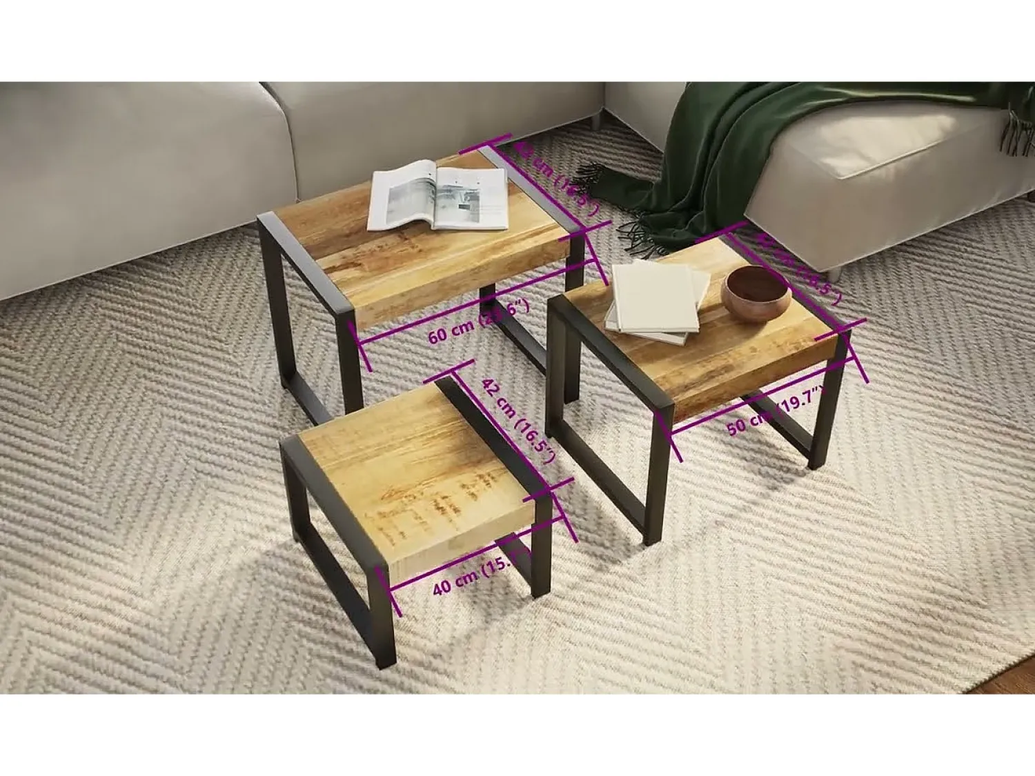 Mesa De Centro|vidaxl Mesas de encastrar 3 pcs madeira de mangueira maciça Natural claro