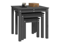 Mesa De Centro| Mesas de encastrar 3 pcs madeira de pinho maciça PT864412 Cinzento