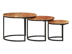 Mesa De Centro* Mesas de encastrar 3 pcs madeira de acácia maciça PT438022 Castanho