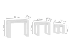 Mesa De Centro*vidaxl Mesas de encastrar 3 peças madeira engenheirada branca Branco