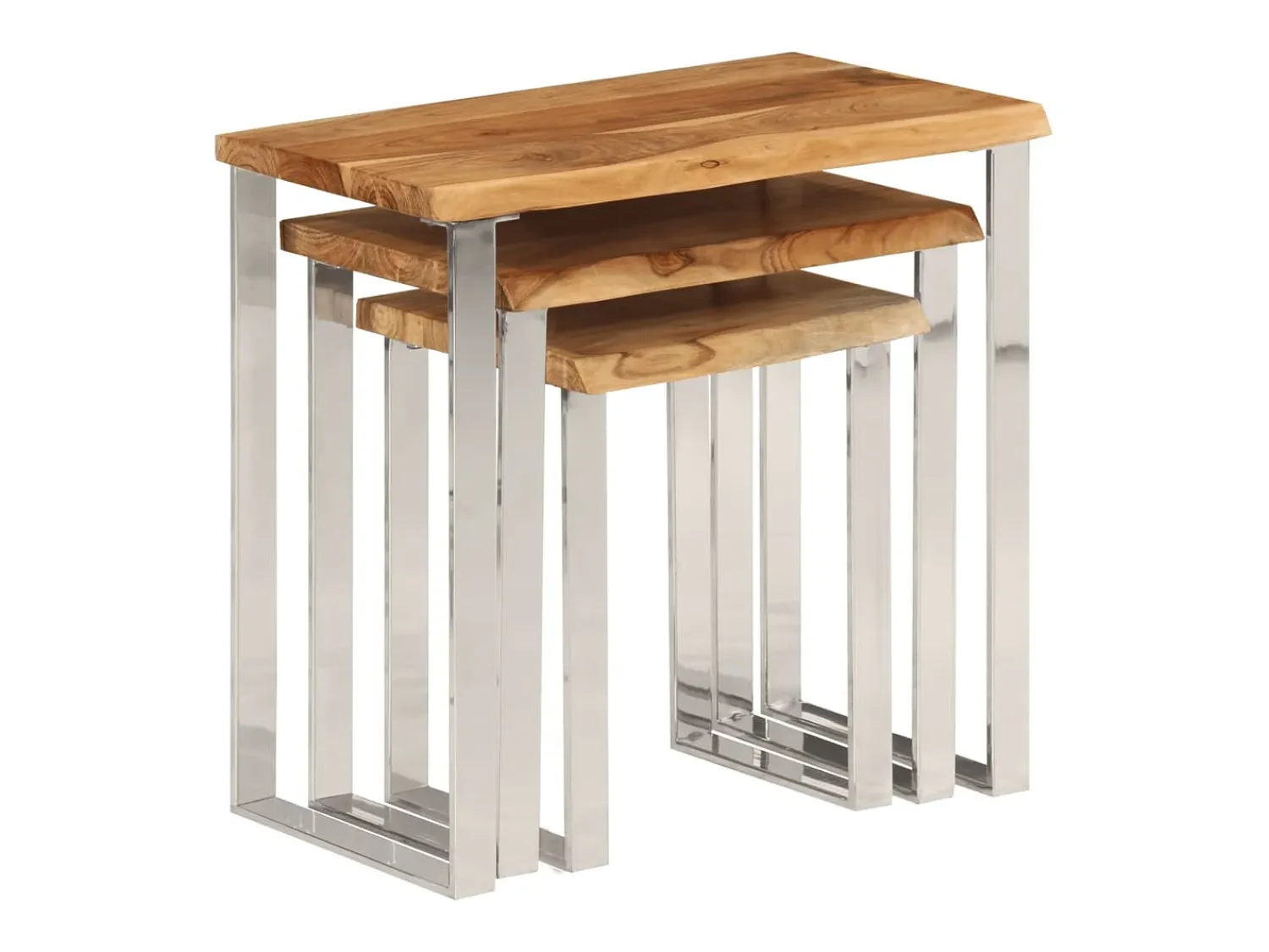Mesa De Centro| Mesas de encastrar c/ borda viva 3 pcs madeira de acácia maciça PT760333 Castanho