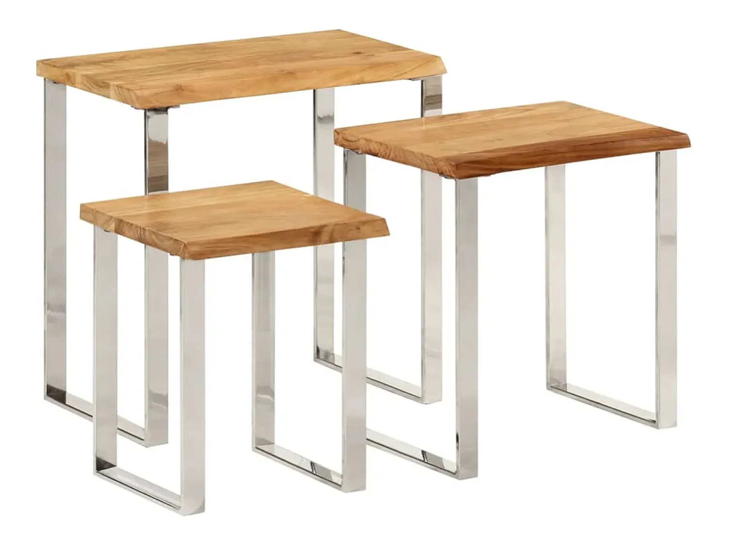 Mesa De Centro| Mesas de encastrar c/ borda viva 3 pcs madeira de acácia maciça PT760333 Castanho