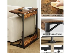 Mesa De Apoio*Hauss Spole Mesas laterais dobráveis ​​- Metal preto e madeira rústica castanha Castanho