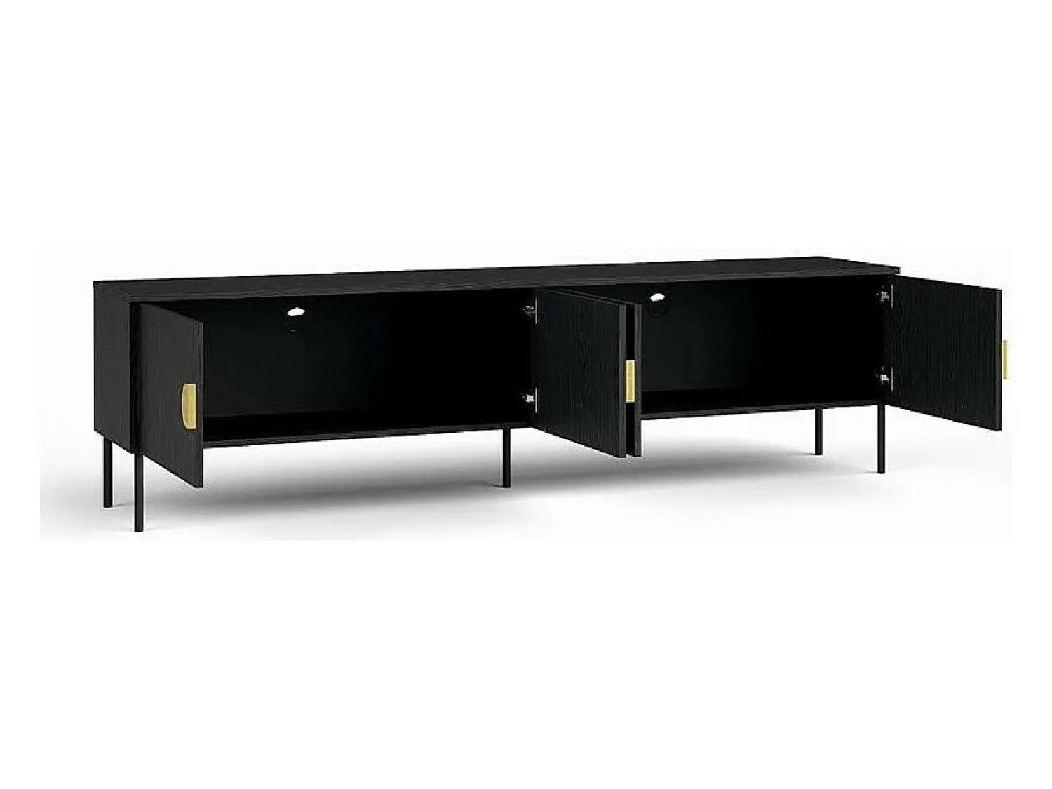 Móvel De Tv*Meublorama Meuble TV 4 Portes - Noir avec Poignées Dorées - 200 CM - Collection MONDO Preto