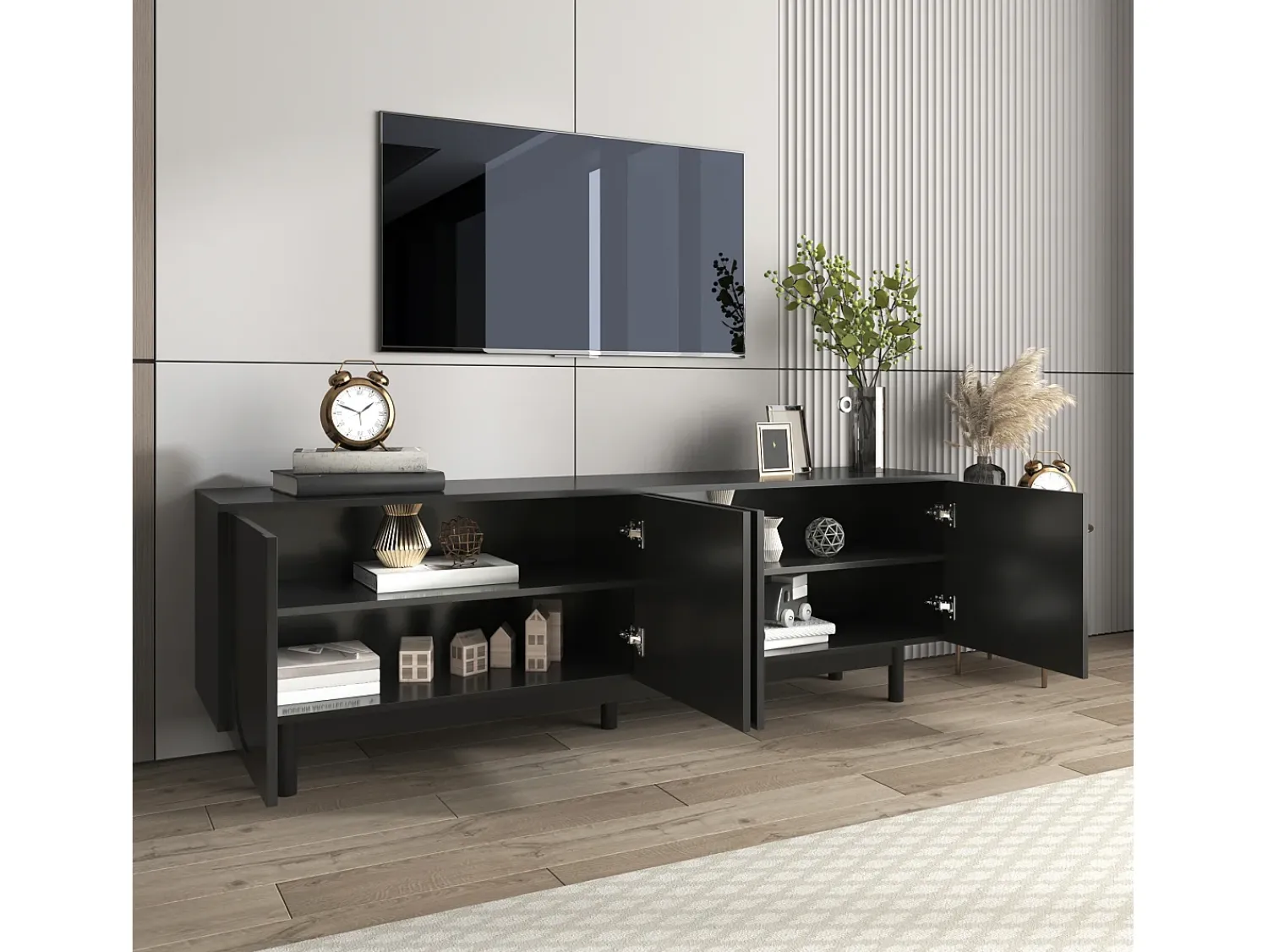 ModernLuxe Meuble TV moderne - avec étagères réglables - en panneaux de particules - Noir^ Móvel De Tv