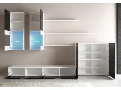 Móvel De Tv*Skraut Home Mobiliário com luzes LED, Laca Negra Brilhante e Mate, 300x42x189cm Branco