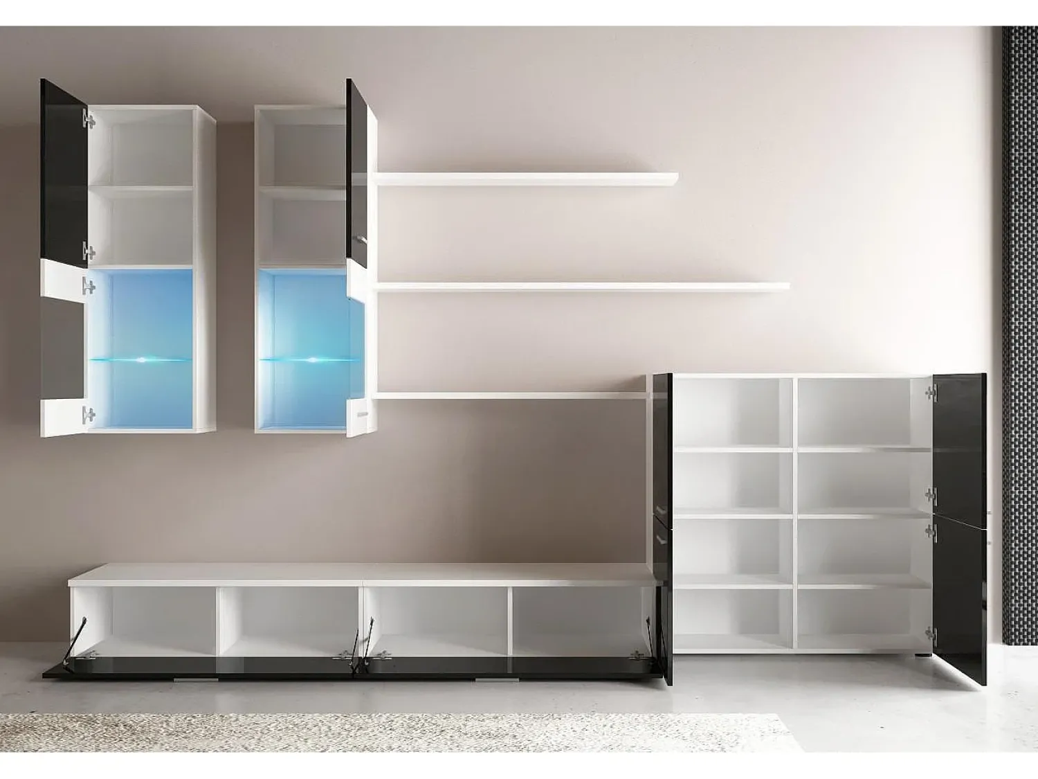 Móvel De Tv*Skraut Home Mobiliário com luzes LED, Laca Negra Brilhante e Mate, 300x42x189cm Branco