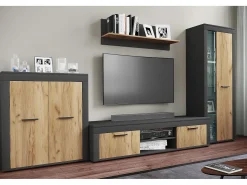 Móvel De Tv*VCM Mobiliário de TV | 4 pcs. Parede viva com espaço de armazenamento suficiente | Armário de TV | Parede montada – Usilo XL (antracite / carvalho mel) Multicor